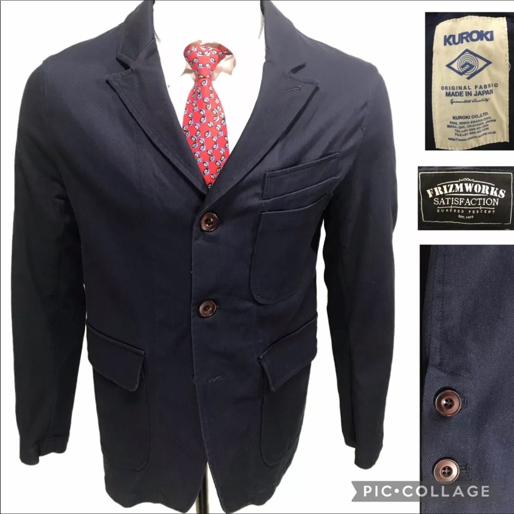 Rare Frizmworks 40R Navy Blazer Jacket Sportcoat Kuroki denim Large Notch Lapel